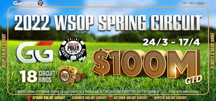 GGPoker WSOP Spring Online Circuit garantált $100.000.000 díjazással